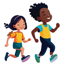 Teen boy and teen girl running